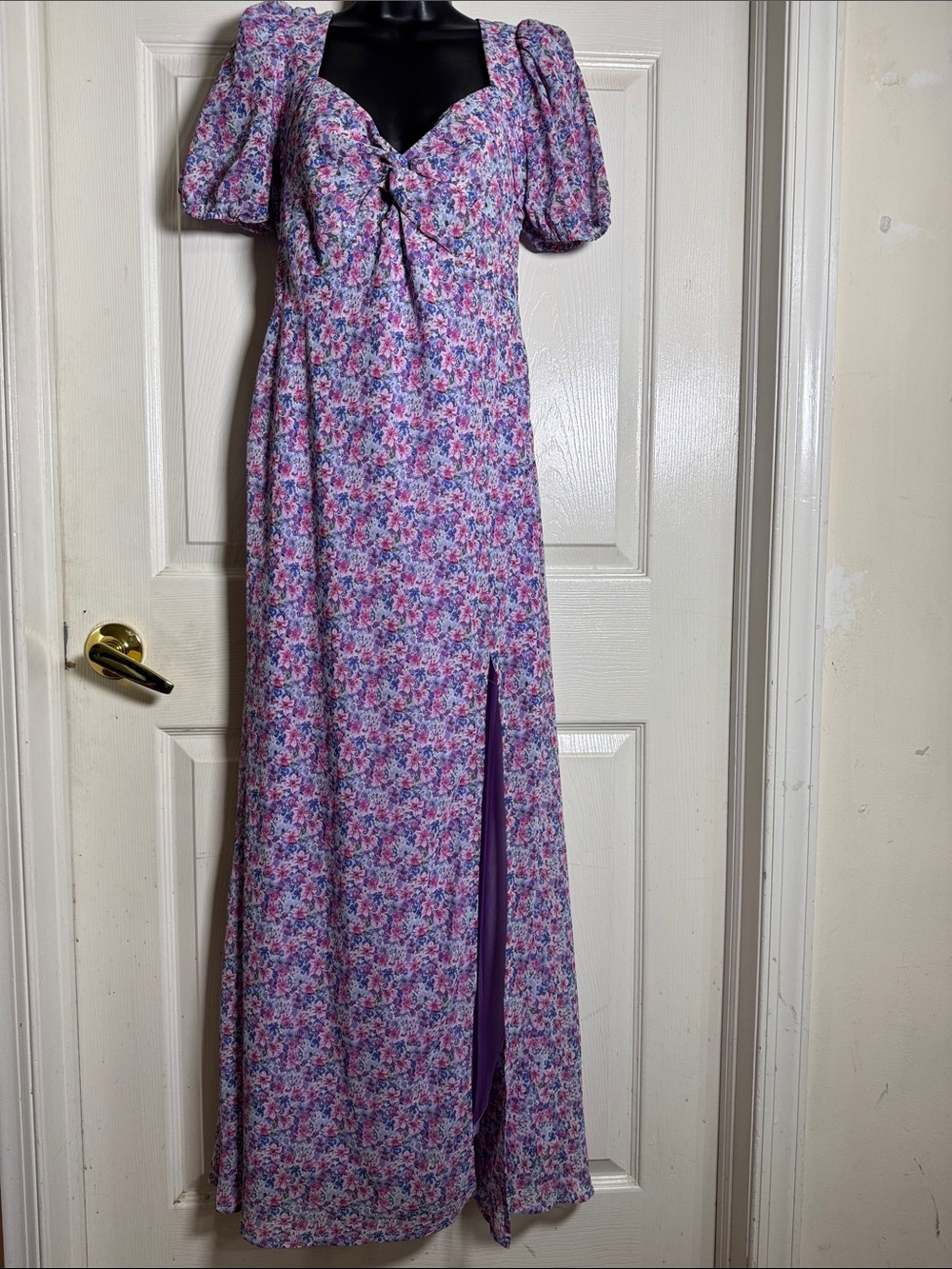 ASTR The Label Lavender Pink Floral  Puff-Sleeve Maxi Dress Sz Small